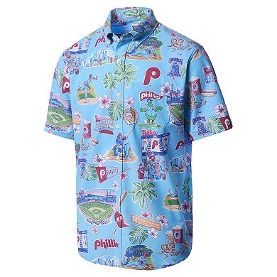Men's Reyn Spooner Light Blue Philadelphia Phillies Big & Tall Scenic Performance Tri-Blend Aloha Button-Down Shirt