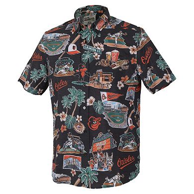 Men's Reyn Spooner Black Baltimore Orioles Big & Tall Scenic Performance Tri-Blend Aloha Button-Down Shirt