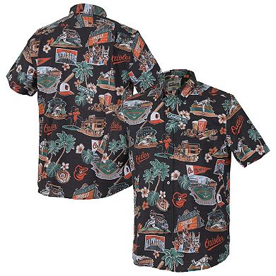 Men's Reyn Spooner Black Baltimore Orioles Big & Tall Scenic Performance Tri-Blend Aloha Button-Down Shirt