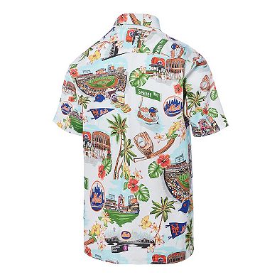 Men's Reyn Spooner White New York Mets Big & Tall Scenic Performance Tri-Blend Aloha Button-Down Shirt