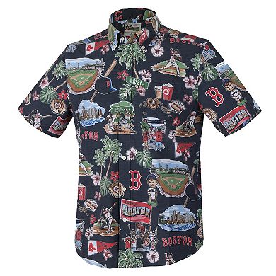 Men's Reyn Spooner Navy Boston Red Sox Big & Tall Scenic Performance Tri-Blend Aloha Button-Down Shirt
