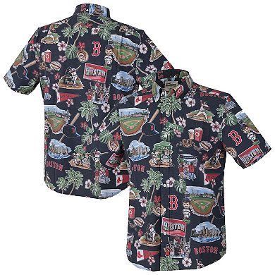 Men's Reyn Spooner Navy Boston Red Sox Big & Tall Scenic Performance Tri-Blend Aloha Button-Down Shirt