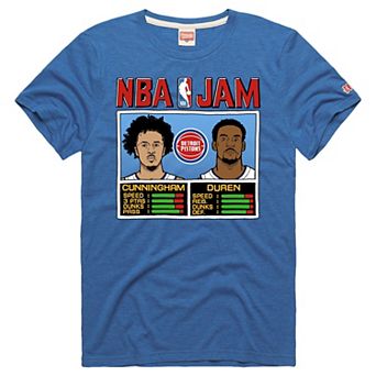 Unisex Homage Jalen Duren & Cade Cunningham Blue Detroit Pistons NBA Jam Tri-Blend T-Shirt