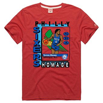 Unisex Homage Tyrese Maxey Red Philadelphia 76ers Topps Trading Card Tri-Blend T-Shirt