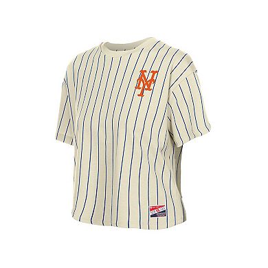 Women's New Era Cream New York Mets Throwback Boxy T-Shirt