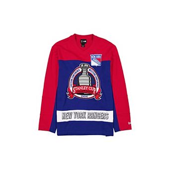 Men's New Era Blue/Red New York Rangers Stanley Cup Champions Long-Sleeve Hockey Jersey Shirt