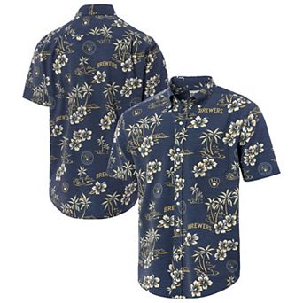 Men's Reyn Spooner Navy Milwaukee Brewers Big & Tall Kekai Performance Tri-Blend Button-Down Shirt
