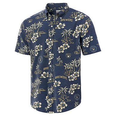 Men's Reyn Spooner Navy Milwaukee Brewers Big & Tall Kekai Performance Tri-Blend Button-Down Shirt