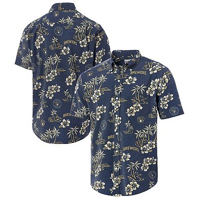 Men's Reyn Spooner Navy Milwaukee Brewers Big & Tall Kekai Performance Tri-Blend Button-Down Shirt