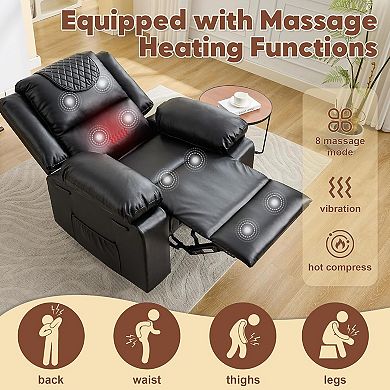 Oversized Massage Recliner Chair - PU Leather Heated Single Sofa with Vibration