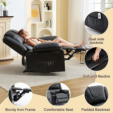 Oversized Massage Recliner Chair - PU Leather Heated Single Sofa with Vibration
