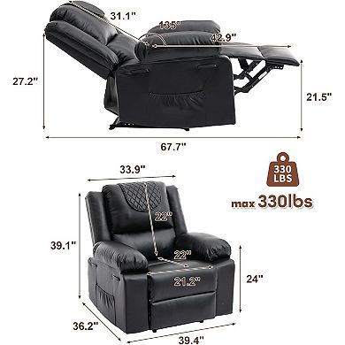 Oversized Massage Recliner Chair - PU Leather Heated Single Sofa with Vibration