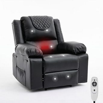 Oversized Massage Recliner Chair - PU Leather Heated Single Sofa with Vibration