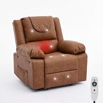 Oversized Massage Recliner Chair - PU Leather Heated Single Sofa with Vibration