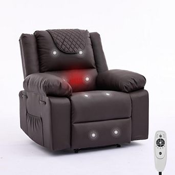 Oversized Massage Recliner Chair - PU Leather Heated Single Sofa with Vibration
