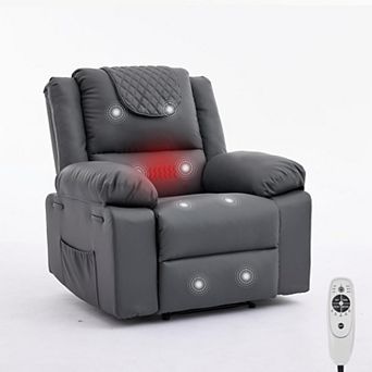 Oversized Massage Recliner Chair - PU Leather Heated Single Sofa with Vibration