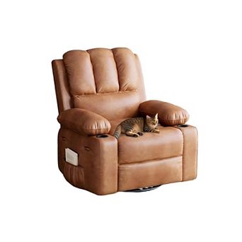 Oversized Recliner Chair with Heat, Massage and 360° Swivel - Manual Rocker with Cup Holder