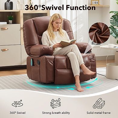 Oversized Swivel Rocker Recliner with Heat and Massage - With Cup Holders and Side Pocket