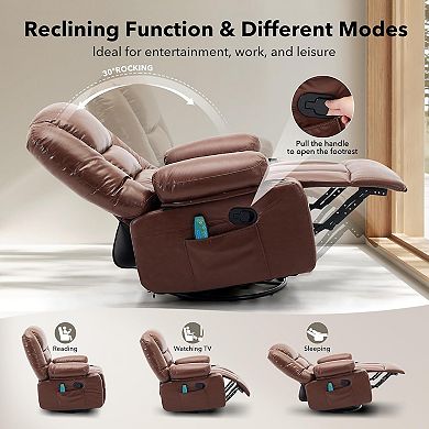 Oversized Swivel Rocker Recliner with Heat and Massage - With Cup Holders and Side Pocket