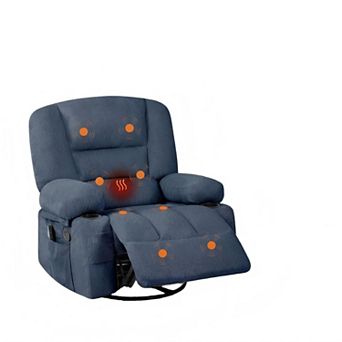 Oversized Swivel Rocker Recliner with Heat and Massage - With Cup Holders and Side Pocket