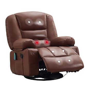 Oversized Swivel Rocker Recliner with Heat and Massage - With Cup Holders and Side Pocket