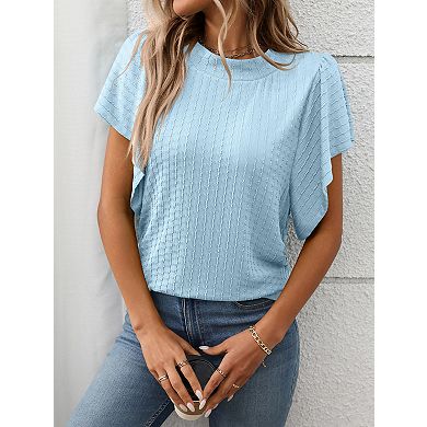 Women's Solid Color Round Neck Ruffled Short Sleeve T-Shirt