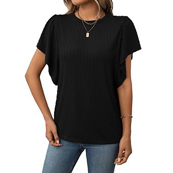 Women's Solid Color Round Neck Ruffled Short Sleeve T-Shirt