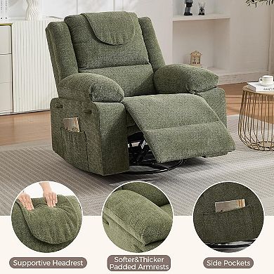 Oversized 360° Swivel Rocker Recliner - Single Sofa with Vibration Massage and Heating