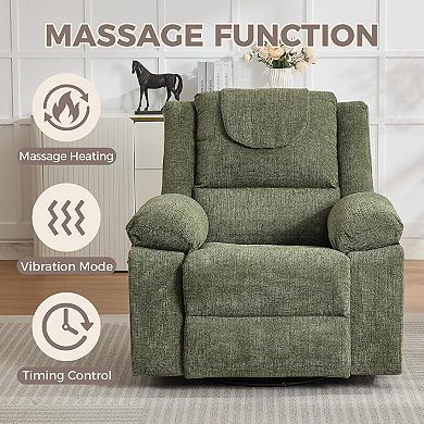 Oversized 360° Swivel Rocker Recliner - Single Sofa with Vibration Massage and Heating