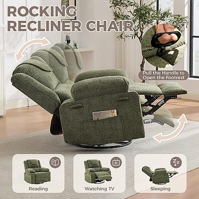 Oversized 360° Swivel Rocker Recliner - Single Sofa with Vibration Massage and Heating