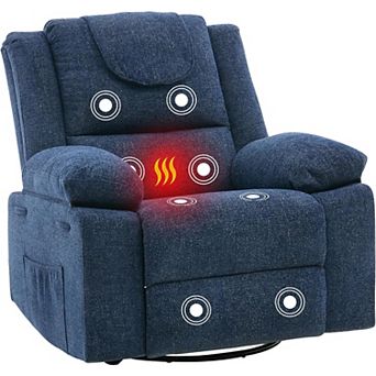 Oversized 360° Swivel Rocker Recliner - Single Sofa with Vibration Massage and Heating