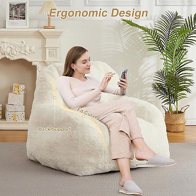 Oversized Faux Fur Bean Bag Chair - Stuffed Floor Couch with Carry Handle for Adults