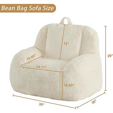 Oversized Faux Fur Bean Bag Chair - Stuffed Floor Couch with Carry Handle for Adults