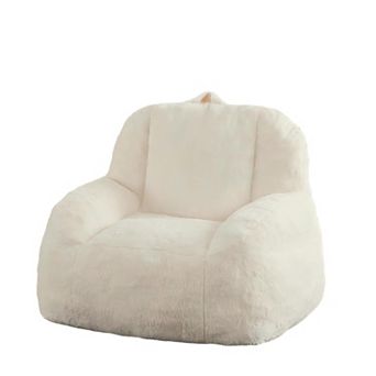 Oversized Faux Fur Bean Bag Chair - Stuffed Floor Couch with Carry Handle for Adults