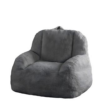 Oversized Faux Fur Bean Bag Chair - Stuffed Floor Couch with Carry Handle for Adults