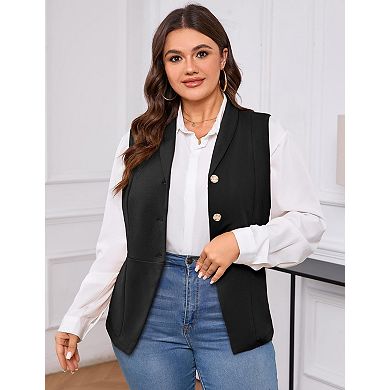 Women's Plus Size Lapel Single Breasted Sleeveless Lightweight Blazer
