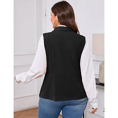 Women's Plus Size Lapel Single Breasted Sleeveless Lightweight Blazer