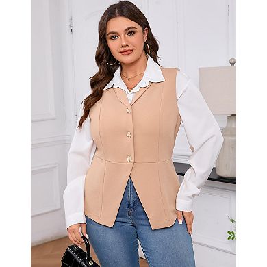 Women's Plus Size Lapel Single Breasted Sleeveless Lightweight Blazer