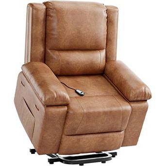Power Lift Recliner Chair with Massage - Ergonomic PU Leather Lounge Chair with Side Pockets