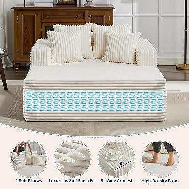 No-Assembly Indoor Chaise Lounge - Plush Corduroy Cloud Sleeper with High-Density Foam
