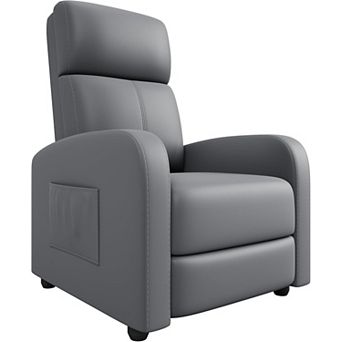 PU Leather Recliner Chair with Tall Back, Wide Arms and Side Pocket - Padded Seat, Armchair