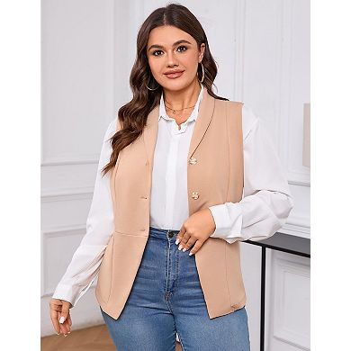 Women's Plus Size Lapel Single Breasted Lightweight Sleeveless Blazer