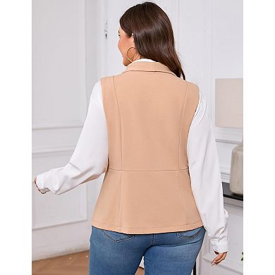 Women's Plus Size Lapel Single Breasted Lightweight Sleeveless Blazer
