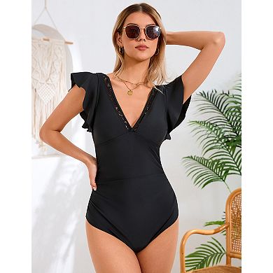 Womens Summer Tummy Control Bathing Suits Ruffle Swimsuit One Piece Swimwear