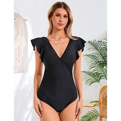 Womens Summer Tummy Control Bathing Suits Ruffle Swimsuit One Piece Swimwear