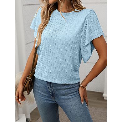 Women's Lightweight Round Neck Ruffled Short Sleeve T-Shirt