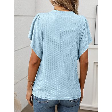 Women's Lightweight Round Neck Ruffled Short Sleeve T-Shirt