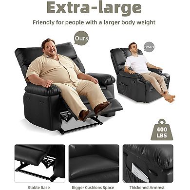 Oversized Manual Recliner Chair - PU Leather with Overstuffed Arms and Back for Comfort