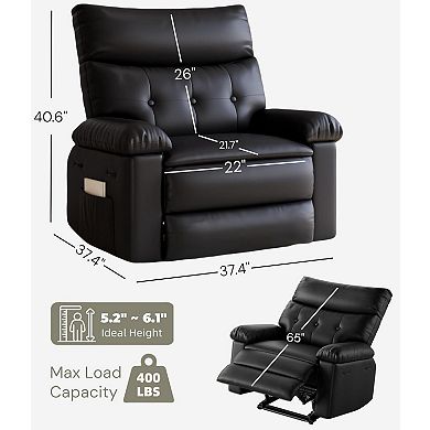 Oversized Manual Recliner Chair - PU Leather with Overstuffed Arms and Back for Comfort