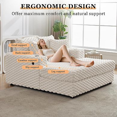 Oversized Upholstered Chaise Lounge Chair with Throw Pillows and Armrests - Cozy Sleeper Couch
